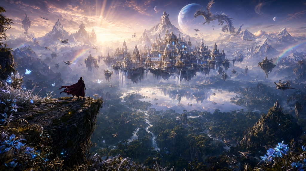 Qwen Image 2.1 實測 16:9 史詩級魔幻世界全景：失落王國與浮空城