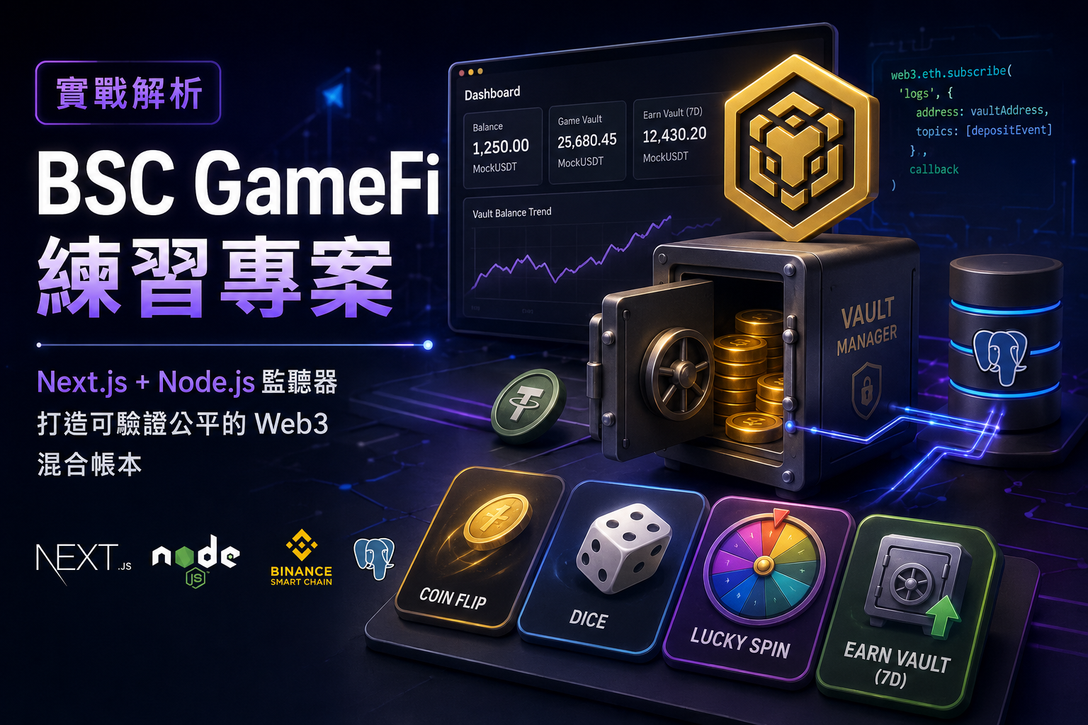 [實戰解析] BSC GameFi 練習專案：如何利用 Next.js + Node.js 監聽器打造可驗證公平的 Web3 混合帳本