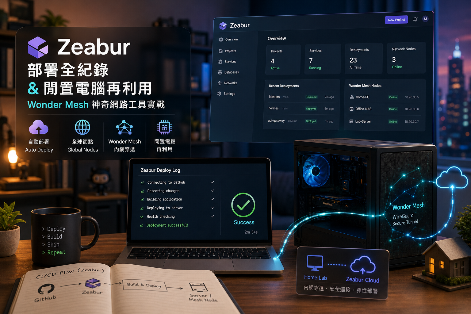 Zeabur 部署全紀錄與閒置電腦再利用：Wonder Mesh 神奇網路工具實戰