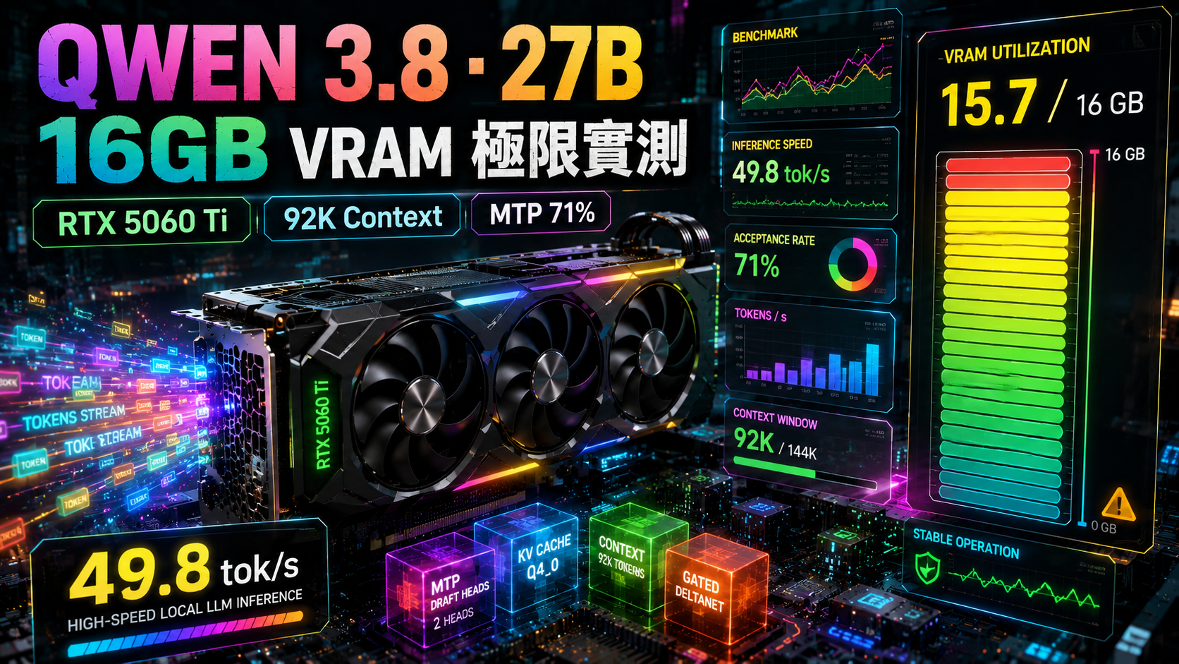 [地端 LLM 實戰] RTX 5060 Ti 16GB 部署 Qwen 3.8 27B 評測：量化版本選型、MTP 投機解碼與 Gated DeltaNet 效能分析